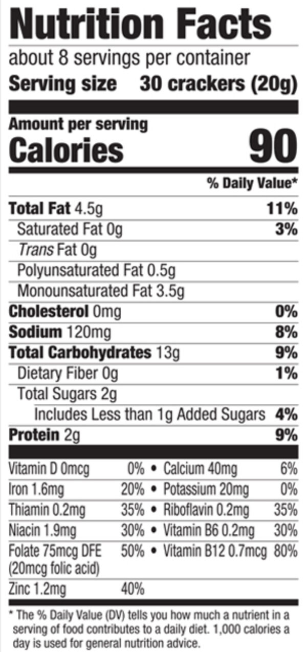 Earths best crunchin crackers original nutritional facts