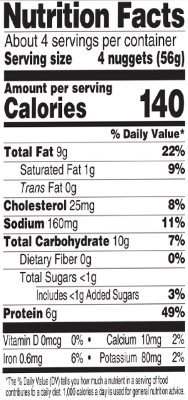 Earths best frozen chicken nuggets nutritional facts