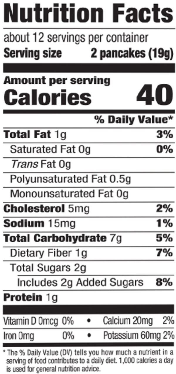 Earths best frozen mini homestyle pancakes nutritional facts