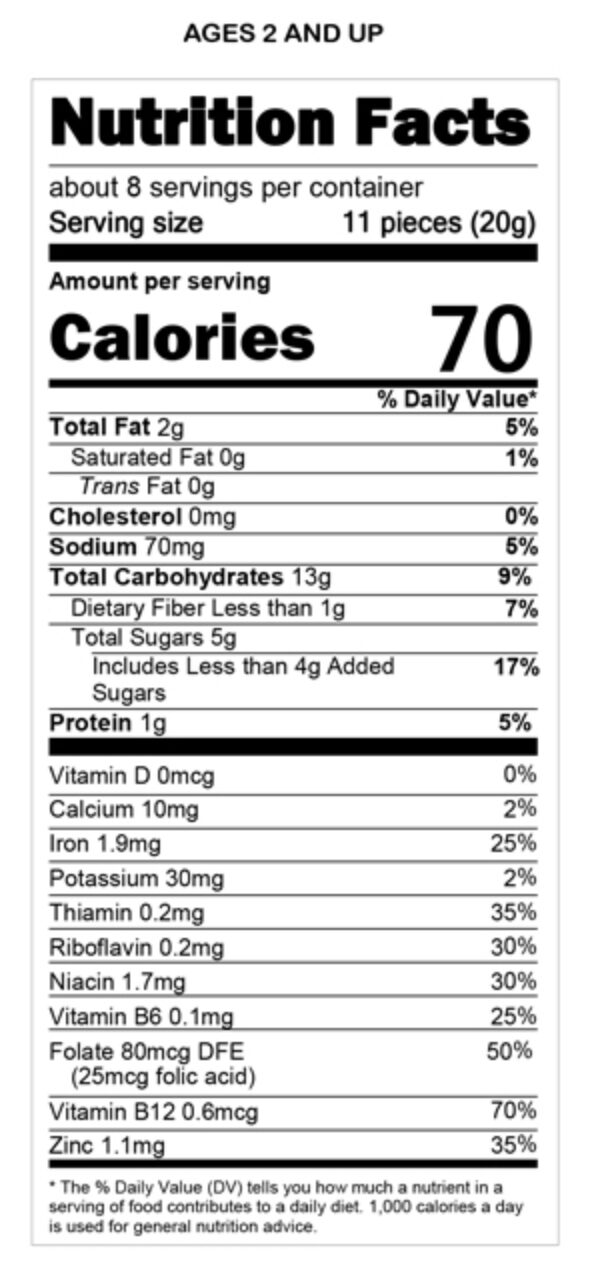 Earths best organic honey crunchin grahams sticks nutritional facts