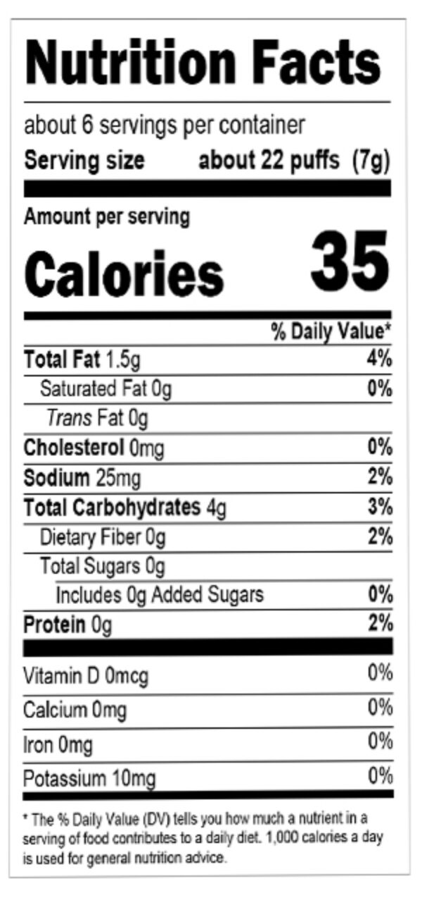 Earths best organic veggie puffs cheddar kids snack nutritional facts