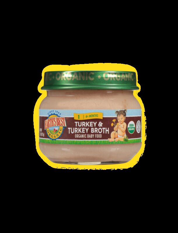 Earths best organic turkey turkey broth baby food jarred fop