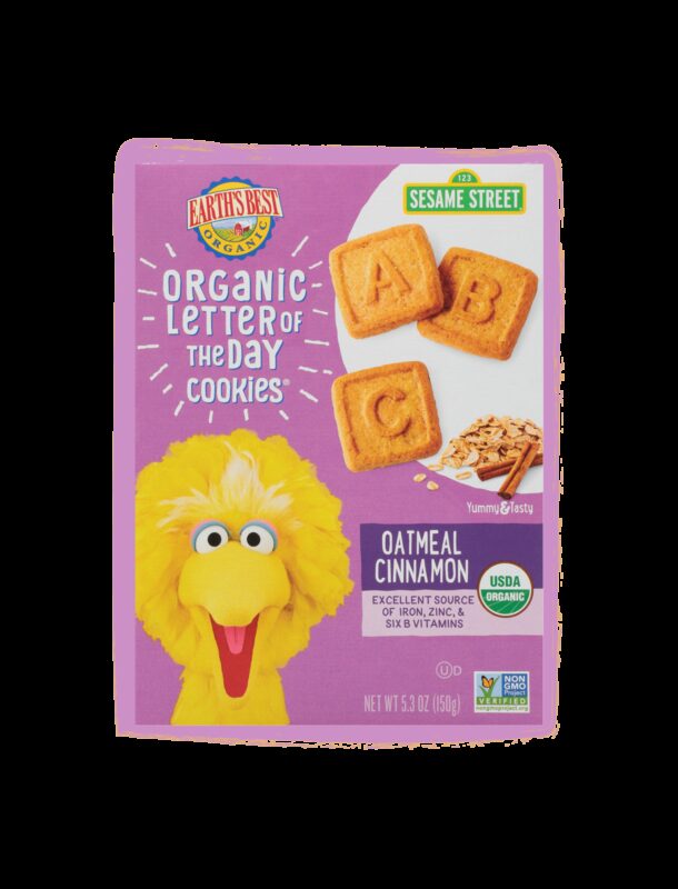Earths best organic oatmeal cinnamon organic letter of the day cookies fop