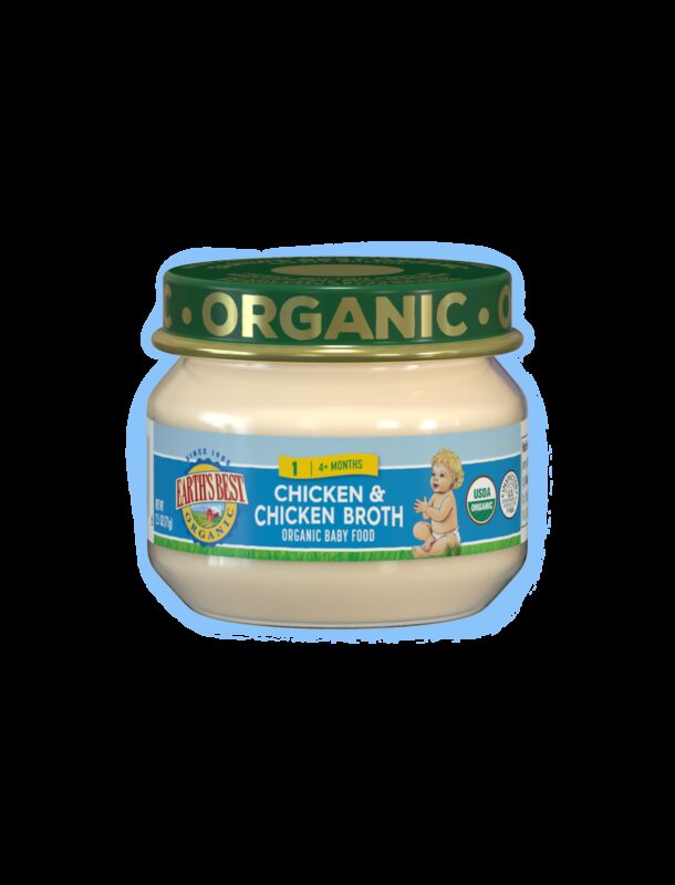 Earths best organic chicken chicken broth baby food jarred fop