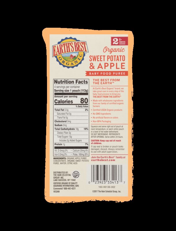Earths best organic sweet potato apple baby food puree 4 pack bop