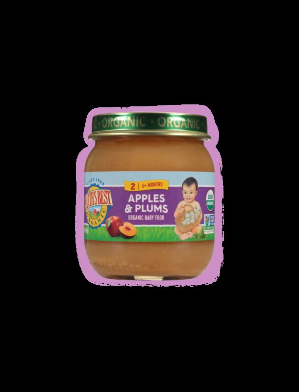 Earths best organic apples plums baby puree jarred fop