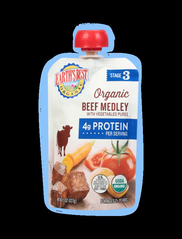 Earths best organic beef medley baby food fop