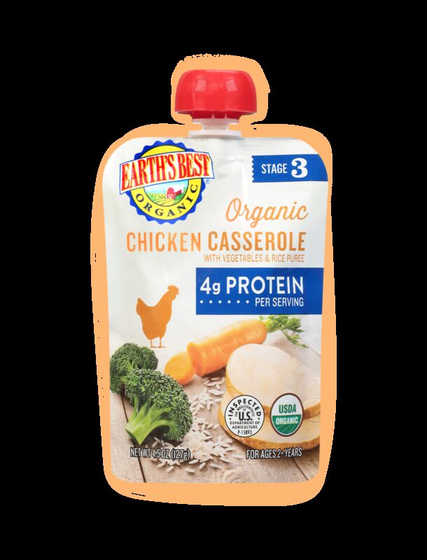 Earths best organic chicken casserole baby food fop