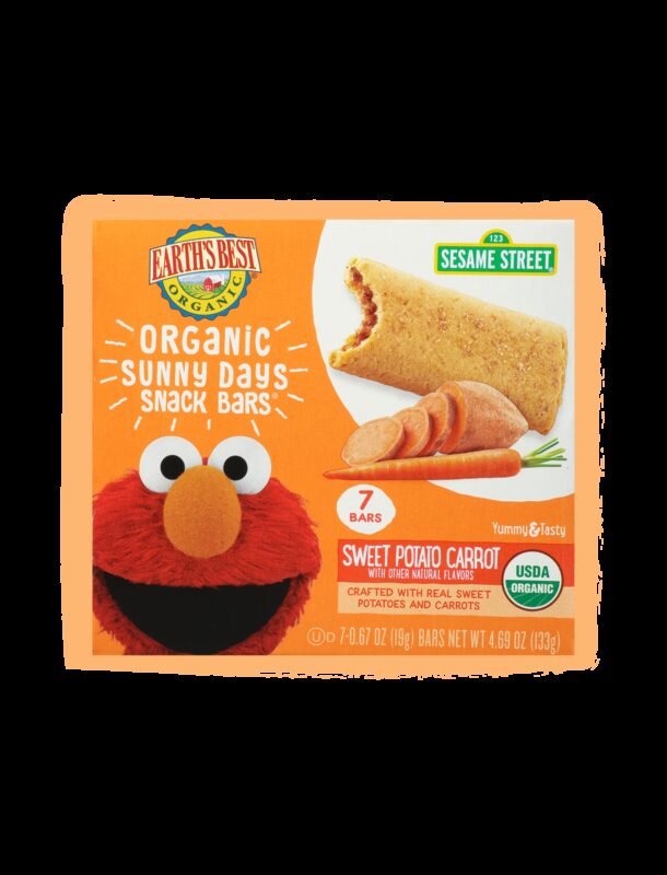 Earths best organic sweet potato carrot sunny days snack bars fop
