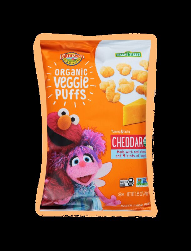 Earths best organic veggie puffs cheddar kids snack fop